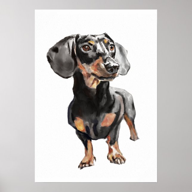 Dachshund Akvarell, Sausage Dog Väggkonst (Framsidan)