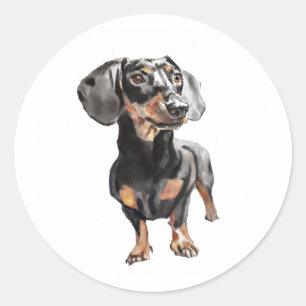 Dachshund Akvarell, Sausage Dog Väggkonst Runt Klistermärke