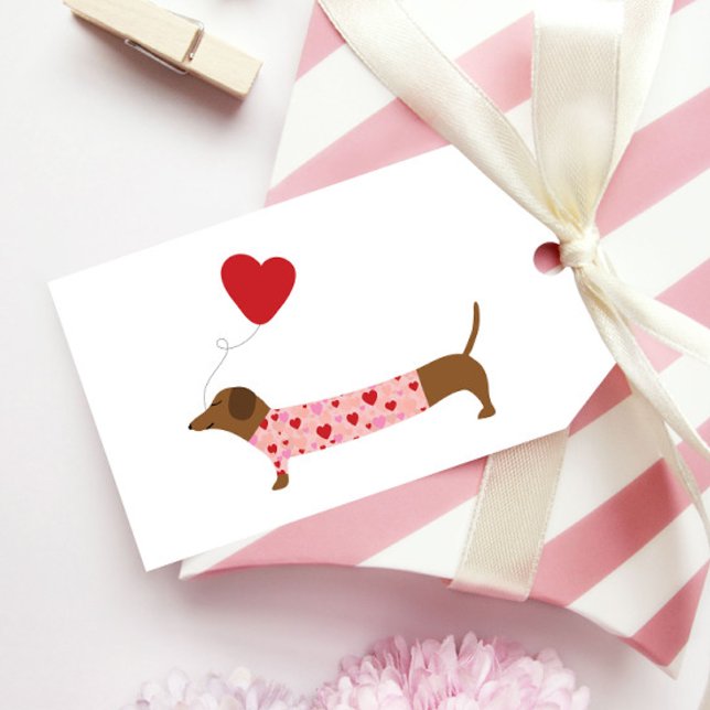 Dachshund Alla hjärtans dag, Alla hjärtans dag ros Presentetikett (Skapare uppladdad)