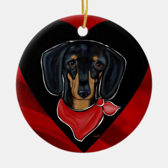 Dachshund Alla hjärtans dag Julgransprydnad Keramik (Framsidan)
