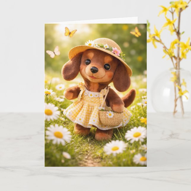Dachshund Alla Tillfällen Digital Nedladdningsbar  Kort (Gul blomma)