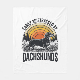 Dachshund Älskar T-Shirt Lätt Distraherad Retro Ko Fleecefilt