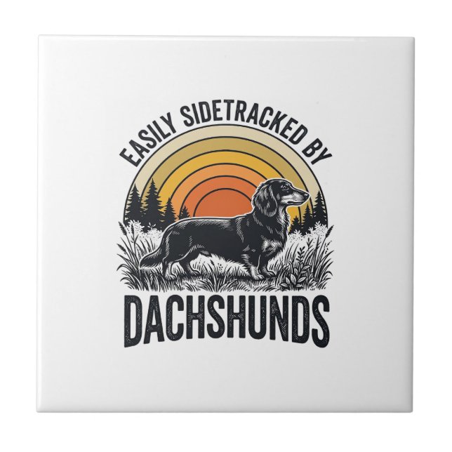 Dachshund Älskar T-Shirt Lätt Distraherad Retro Ko Kakelplatta (Framsidan)