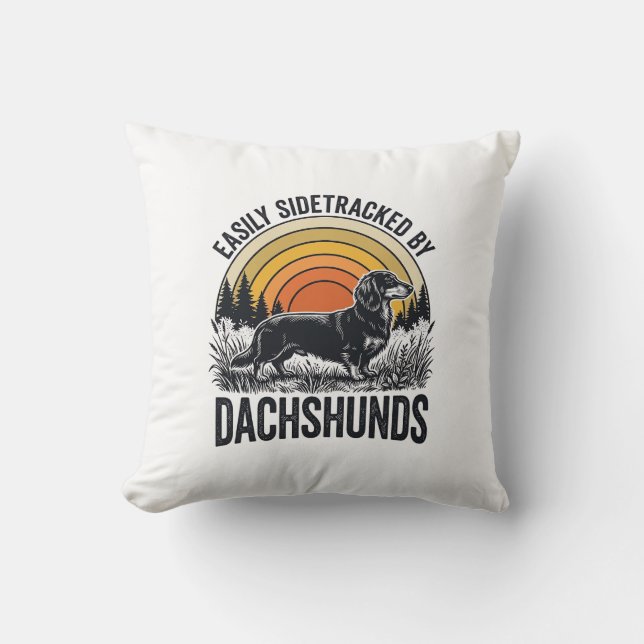 Dachshund Älskar T-Shirt Lätt Distraherad Retro Ko Kudde (Framsida)