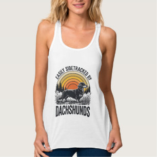 Dachshund Älskar T-Shirt Lätt Distraherad Retro Ko Linne Med Racerback