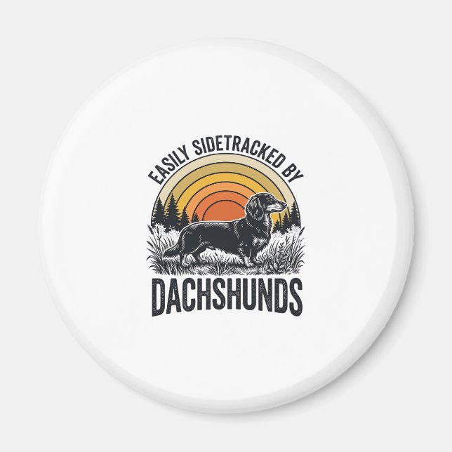 Dachshund Älskar T-Shirt Lätt Distraherad Retro Ko Magnet (Framsidan)
