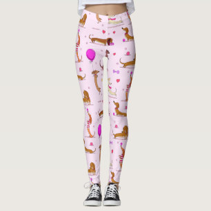 Dachshund Älskare! Doxier och hörn på Rosa Leggings