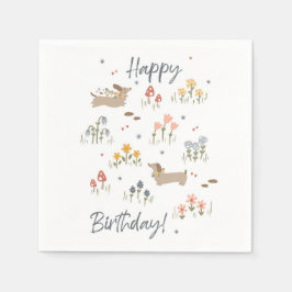 Dachshund Älskare Grattis på födelsedagen Blommigt Pappersservett