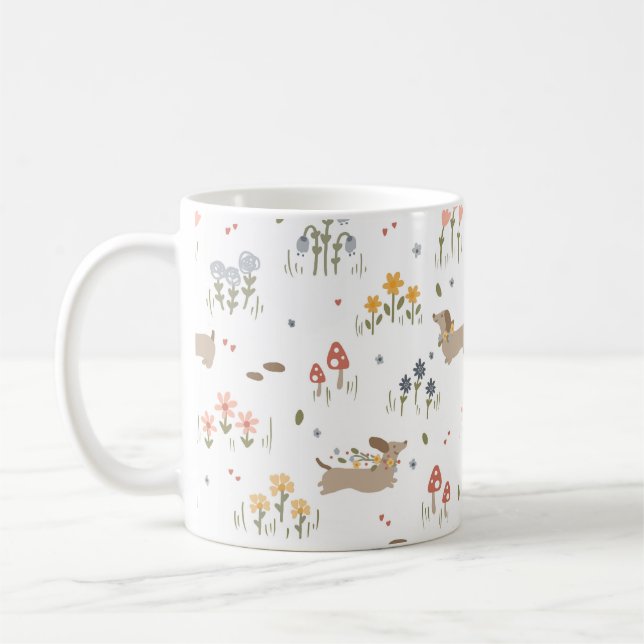 Dachshund Älskare Hundälskares Wildblomkaffe Kaffemugg (Vänster)