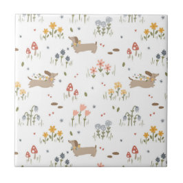 Dachshund Älskare Weiner Hund Sause Hund Wildblomm Kakelplatta