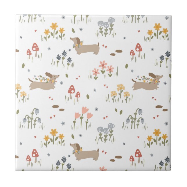 Dachshund Älskare Weiner Hund Sause Hund Wildblomm Kakelplatta (Framsidan)