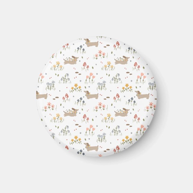 Dachshund Älskare Weiner Hund Sause Hund Wildblomm Magnet (Framsidan)