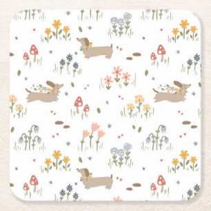 Dachshund Älskare Weiner Hund Sause Hund Wildblomm Underlägg Papper Kvadrat