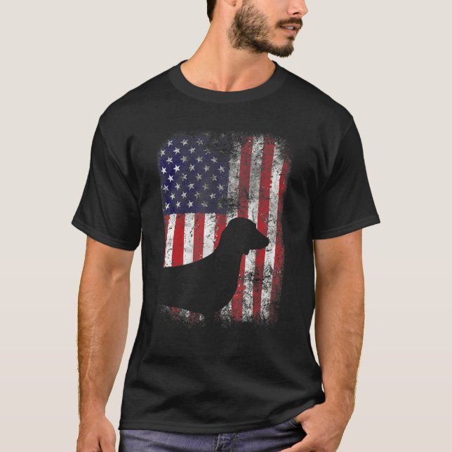 Dachshund American Flagga Usa Patriotic Hund T Shirt (Framsida)