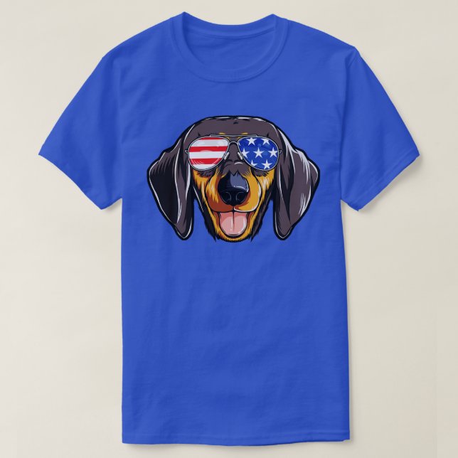Dachshund American Sunglasses 4:e juli Hund Pupp T Shirt (Design framsida)