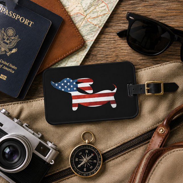Dachshund Amerikansk Wiener Resväsketagg Bagagebricka (Dachshund American Wiener Luggage Bag Tag)