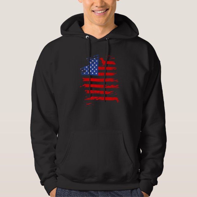 Dachshund And America Flag Patriotic Weiner Dog Hoodie (Framsida)