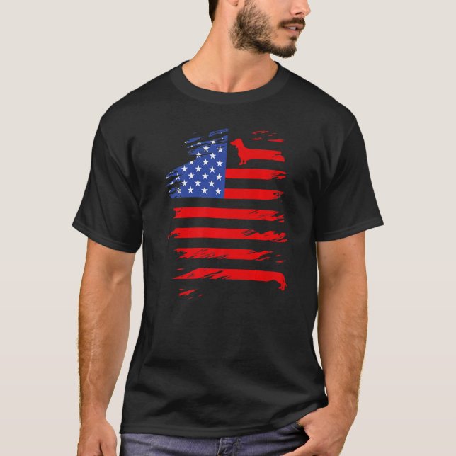 Dachshund And America Flag Patriotic Weiner Dog T Shirt (Framsida)