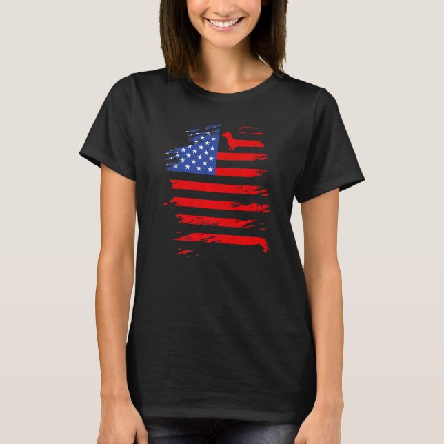 Dachshund And America Flag Patriotic Weiner Dog T Shirt (Framsida)