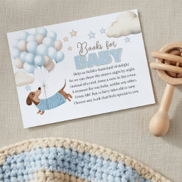 Dachshund and Balloons Blue Books for Baby Shower Tilläggskort