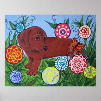 Dachshund and Butterfly Art Print Poster