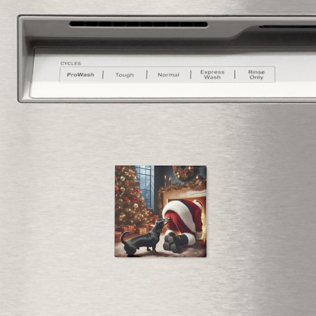 Dachshund and Santa  Magnet (In Situ (Dishwasher))