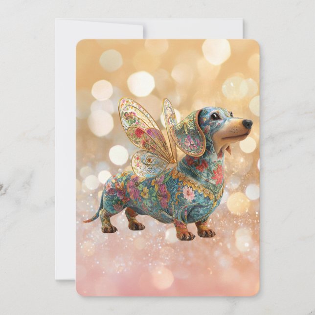 Dachshund Angel Fairy Birthday Inbjudningar (Framsida)