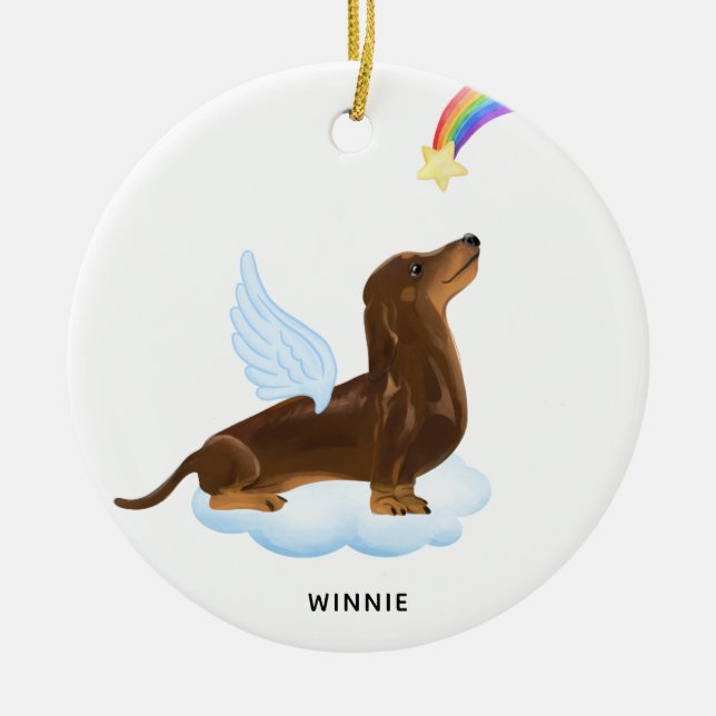 Dachshund Angel Hund Personlig Pet Memorial Julgransprydnad Keramik (Framsidan)