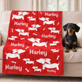 Dachshund Anpassningsbar Red Blanket for Wiener Hu Fleecefilt