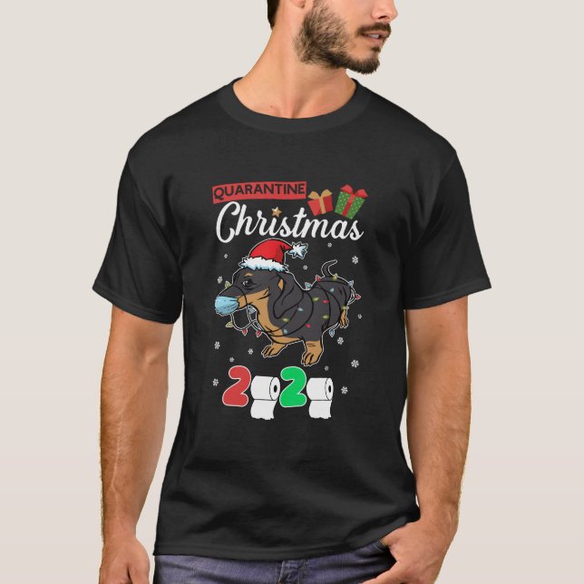 Dachshund Ansikte Mask Weiner Hund Quarantine Chri T Shirt (Framsida)