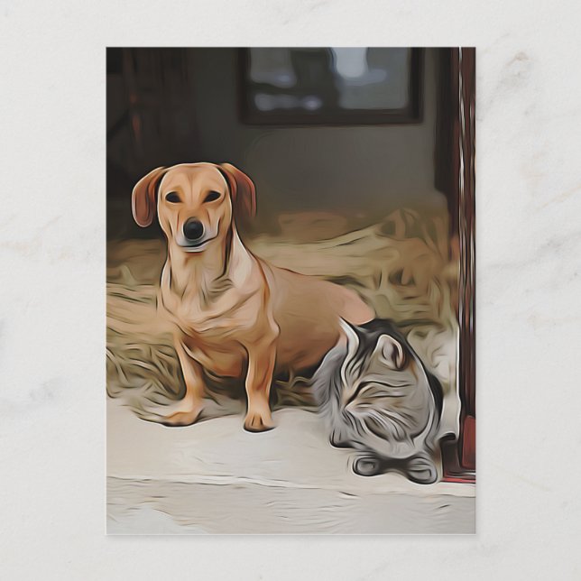 Dachshund är Sitta på fotvägen med kattfödelsedag Vykort (Framsida)