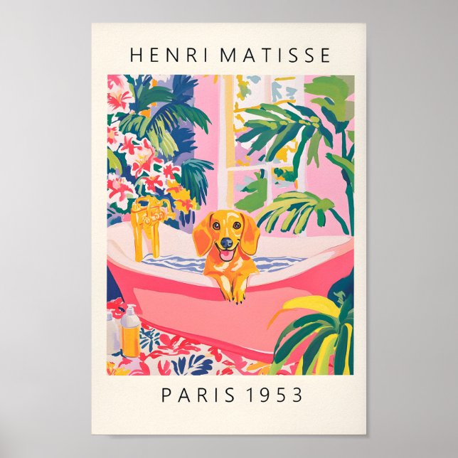 Dachshund Art Print, Lusnyj Bathroom Wall Art, Mid Poster (Framsidan)
