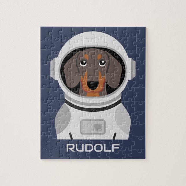 Dachshund Astronaut med Namn Pussel (Vertikal)