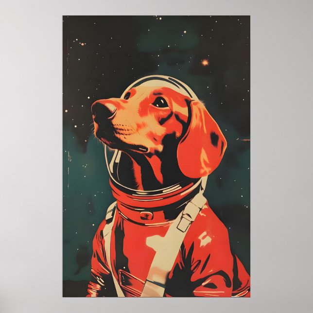 Dachshund Astronaut Poster, Dachshund Retro Print Poster (Framsidan)