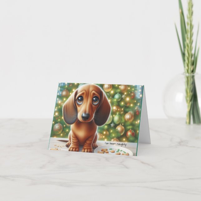 Dachshund åt jul tomtens kakor julkort tack kort (Framsida)
