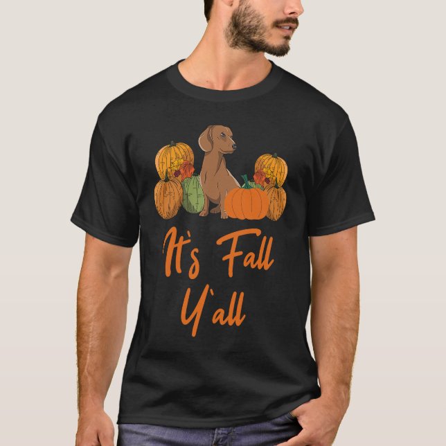 Dachshund Autumn Fall Season Leopard Pumpkin Dog T Shirt (Framsida)
