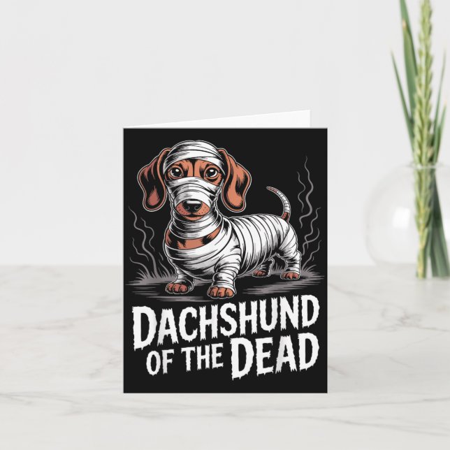 Dachshund Av Död Rolig Hund Halloween Mummy Kort (Framsida)