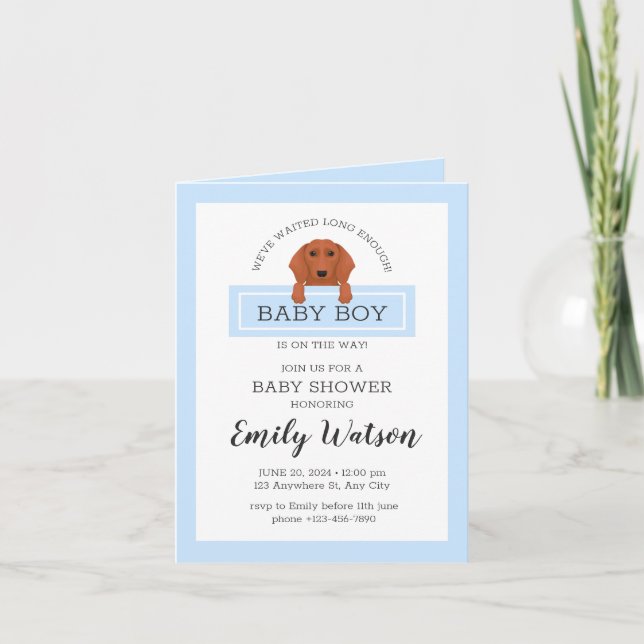 Dachshund Baby Shower Boy-inbjudan Tack Kort (Framsida)