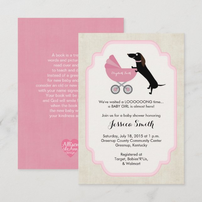 Dachshund Baby Shower Girl-inbjudan Inbjudningar (Fram/baksida)