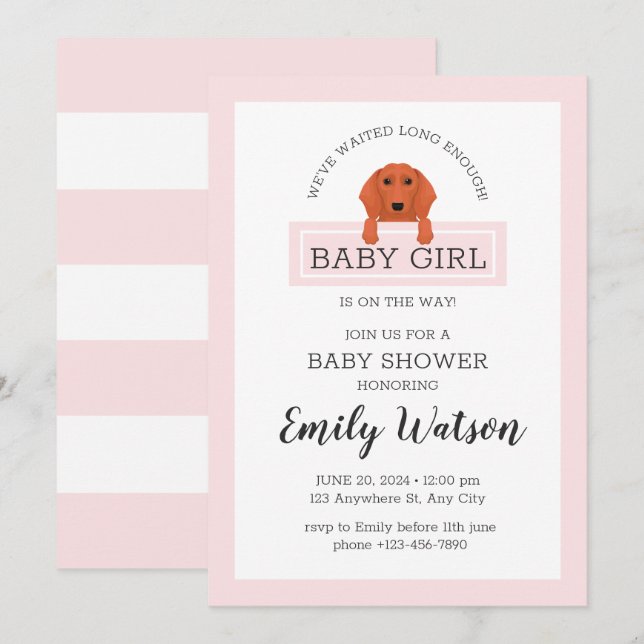Dachshund Baby Shower Inbjudningar (Fram/baksida)