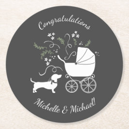 Dachshund Baby Shower Weiner Hund Gender Neutral Underlägg Papper Rund