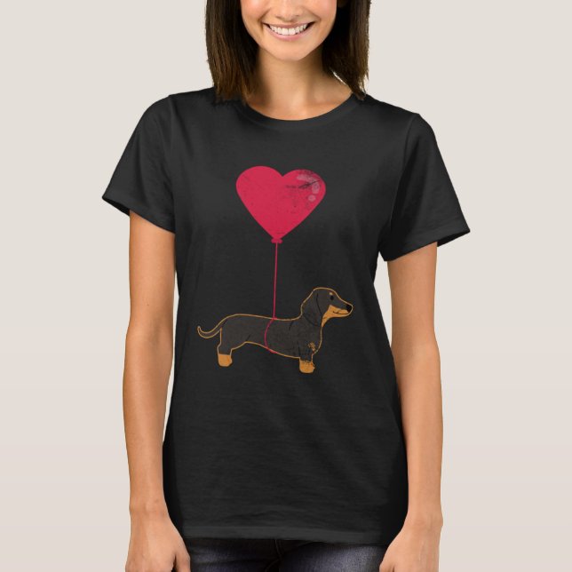 Dachshund Balloon Heart Weenie Dog Valentine s Day T Shirt (Framsida)