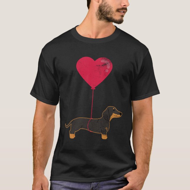Dachshund Balloon Heart Weenie Dog Valentine s Day T Shirt (Framsida)