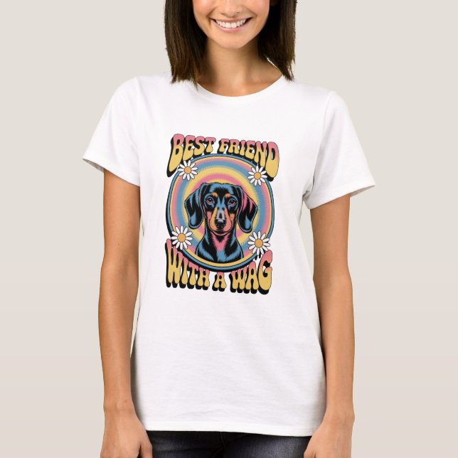 Dachshund Bästa vän med en svansviftning T Shirt (Framsida)