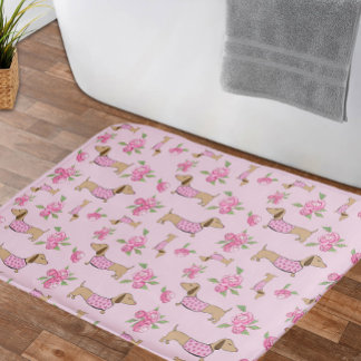 Dachshund Bath Mat Doxie + Peonies Blommigt Matta
