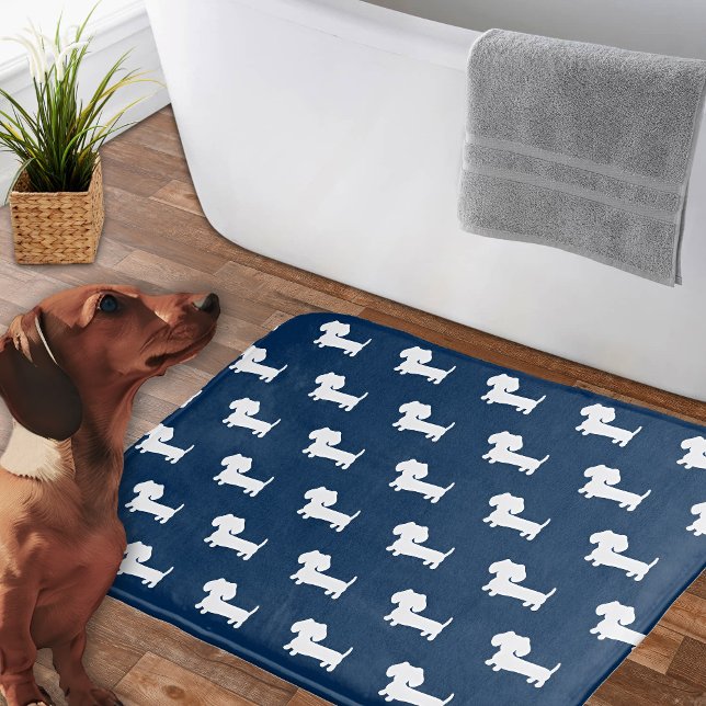 Dachshund Bath Mat Navy Blue Doxie Bathroom Matta (Wiener dog themed bathroom decor)