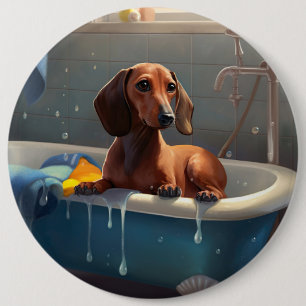 Dachshund Bathtime-Roligt Knapp