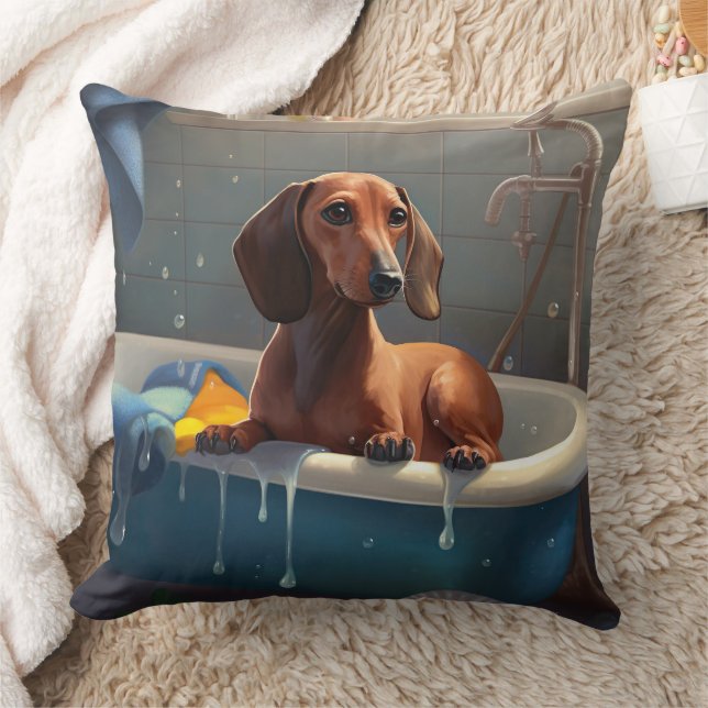 Dachshund Bathtime-Roligt Kudde (Filt)