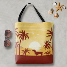 Dachshund Beach Bag a Sunset Handflatan Träd