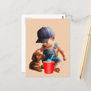 Dachshund Beach Day Postcard Art Vykort